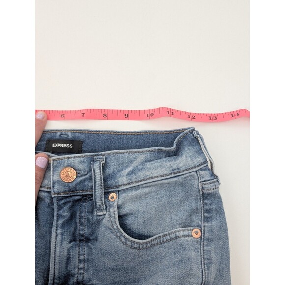 Express Light Wash Skinny Mid Rise Distressed Jeans 24/27.5 Size 0 - Picture 6 of 11